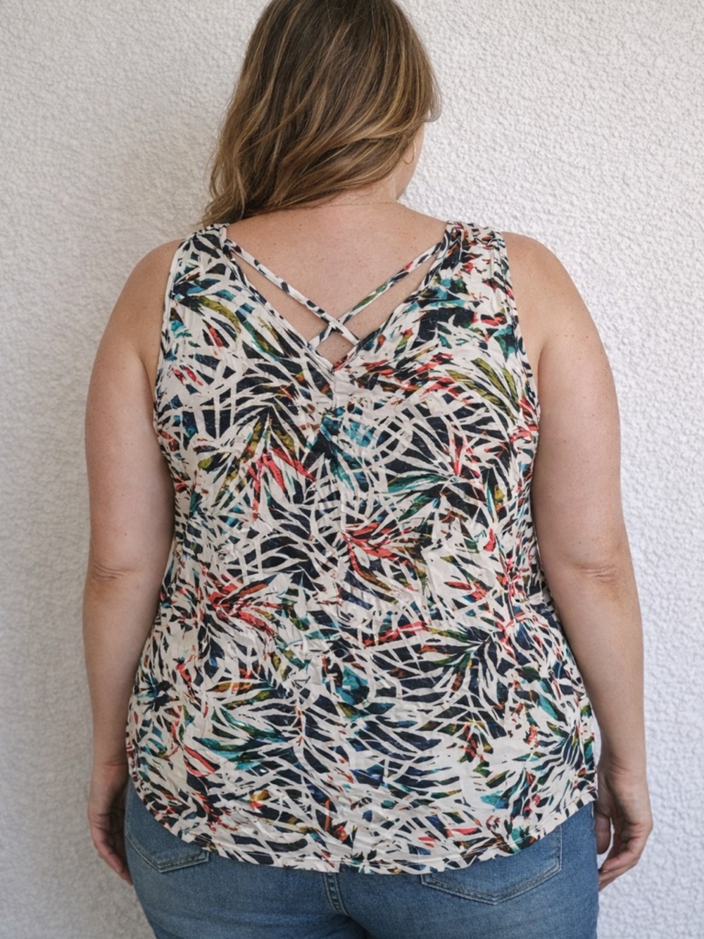 Ava & Viv 3X Tropical Print Tank Top Flowy V-Neck Plus Size - Picture 3 of 4